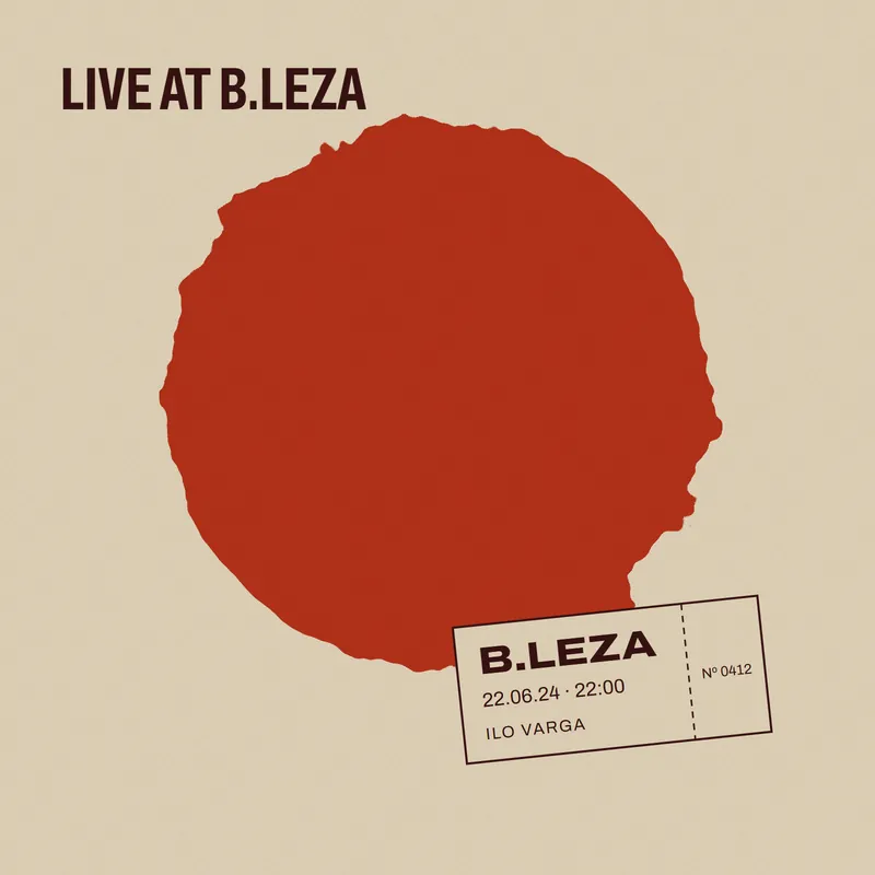 Cream paper printed with a rough red circle of stage light and a ticket stub reading B.LEZA 22.06.24.